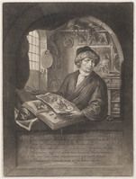 KG 06289
<br/>
Portret Jacob Hoelart in kunstkabinet
<br/>
<em>Verkolje, Nicolaas (1673-1746)</em>